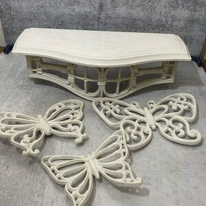 Vintage Home Interior Wall Shelf + 3/Butterflies White Bamboo 1986 #3067 Homco